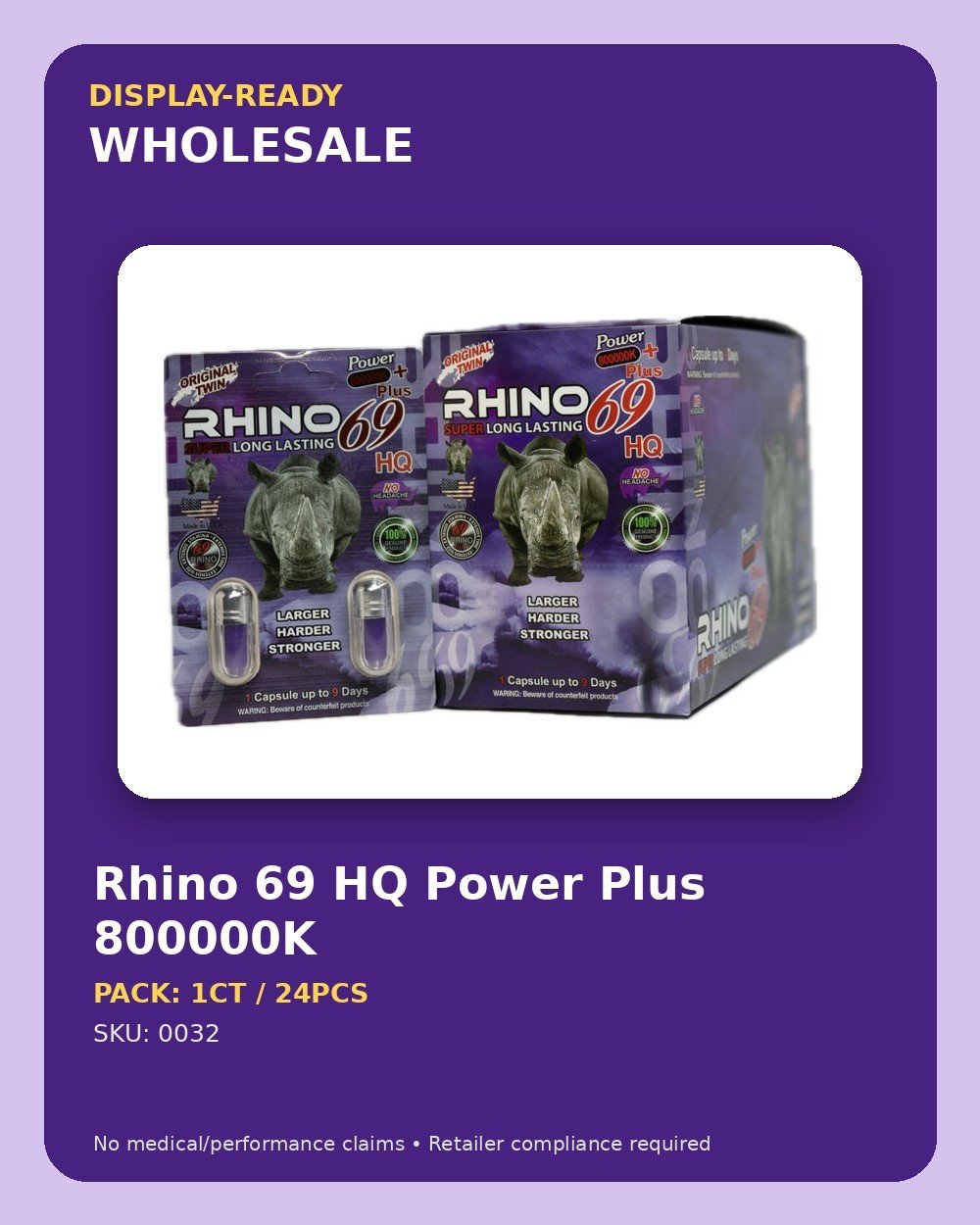 Rhino 69 HQ Power Plus 800000K - wholesale pack and details