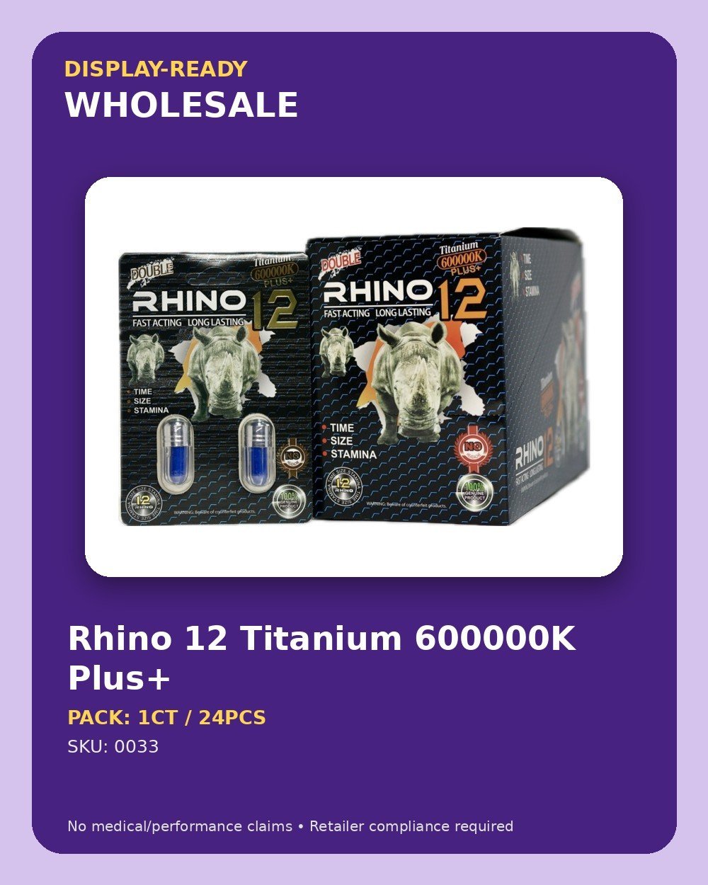 Rhino 12 Titanium 600000K Plus+ - wholesale pack and details
