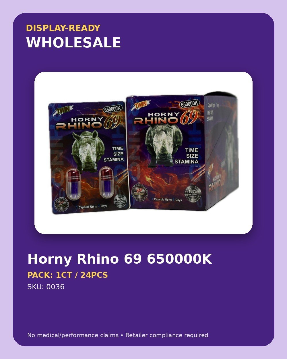 Horny Rhino 69 650000K - wholesale pack and details