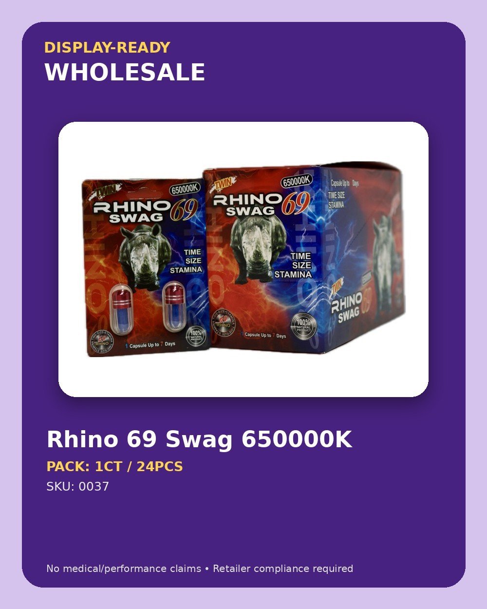 Rhino 69 Swag 650000K - wholesale pack and details