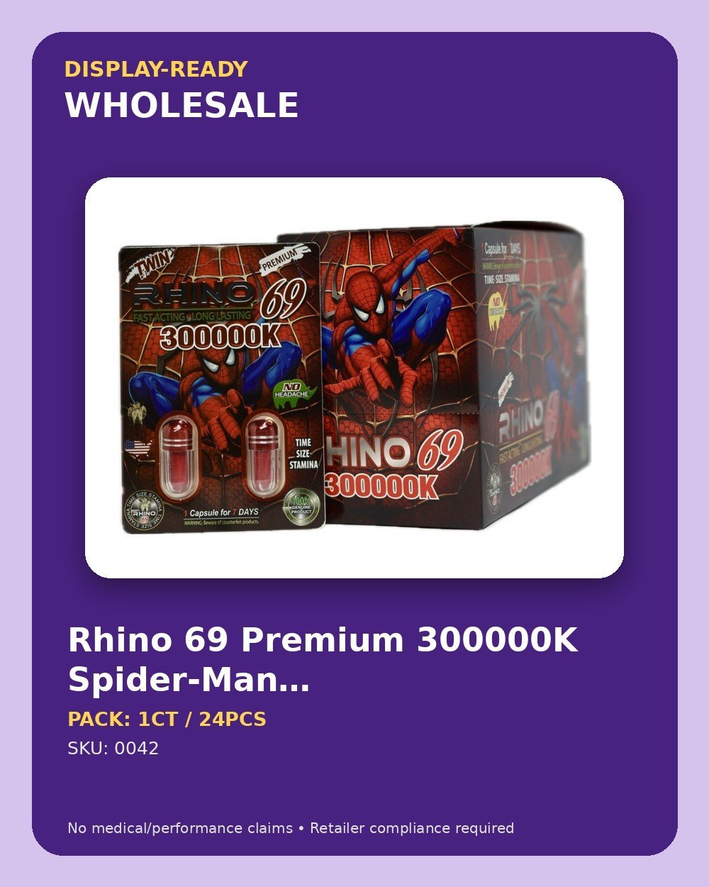 Rhino 69 Premium 300000K Spider-Man Edition - wholesale pack and details