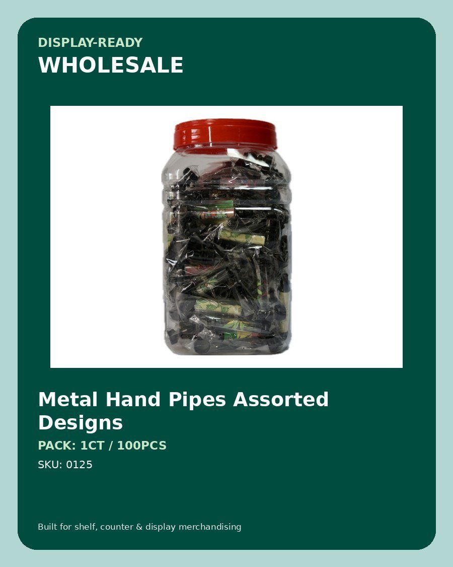 Metal Hand Pipes Assorted Designs - wholesale pack and details