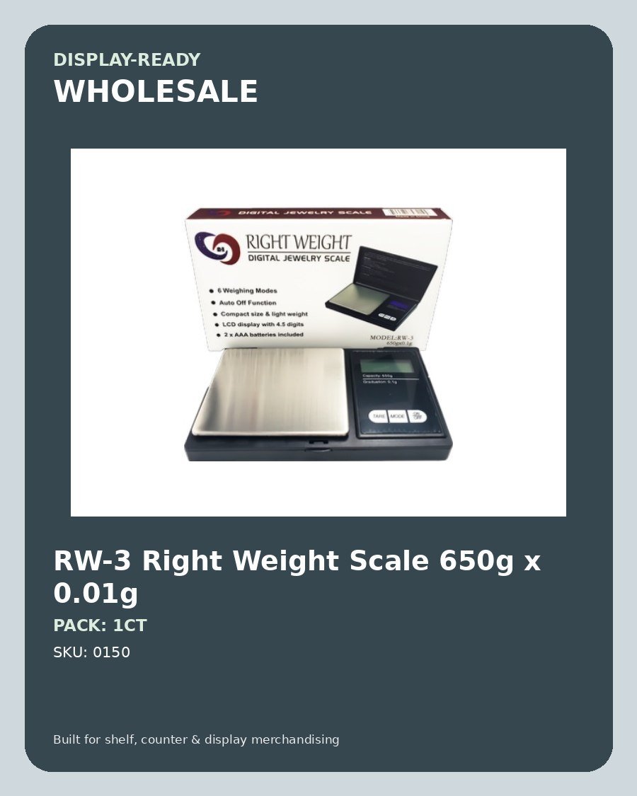 RW-3 Right Weight Scale 650g x 0.01g - wholesale pack and details