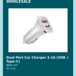 Dual Port Car Charger 3.1A (USB + Type-C) - wholesale pack and details