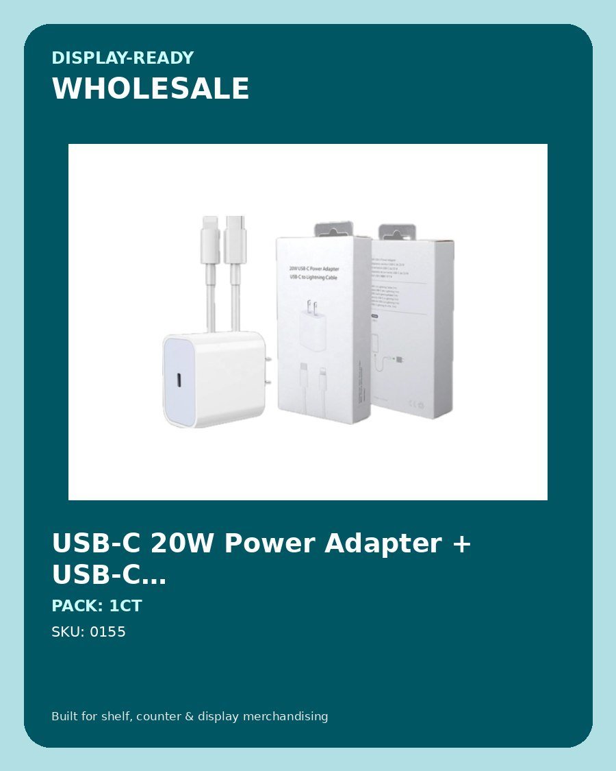 USB-C 20W Power Adapter + USB-C to Lightning Cable - wholesale pack and details