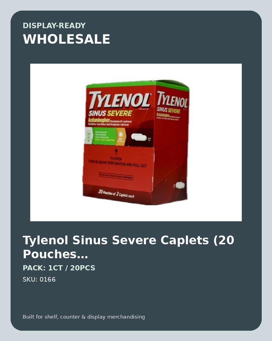 Tylenol Sinus Severe Caplets (20 Pouches x 2 Caplets) - wholesale pack and details