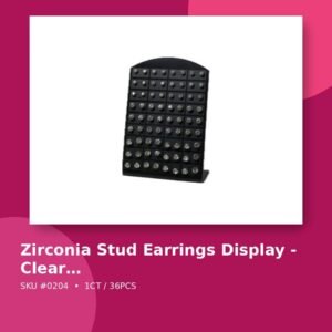 Zirconia Stud Earrings Display – Clear Stones, Silver-Tone Setting - wholesale
