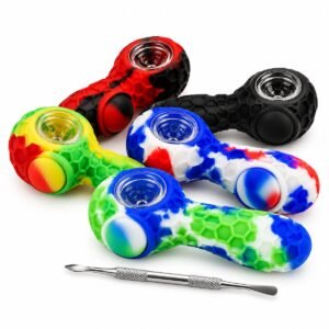 Silicone Hand Pipe with Dab Tool Assorted Designs
