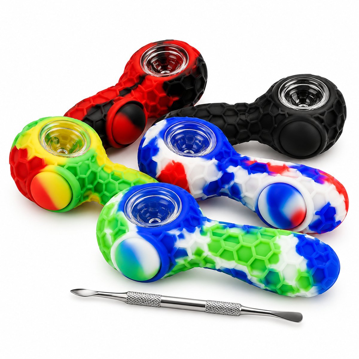 Silicone Hand Pipe with Dab Tool Assorted Designs