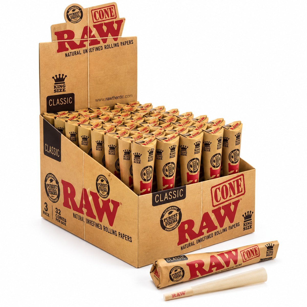 RAW Classic King Size Pre-Rolled Cones 3pk (Rolling Papers)