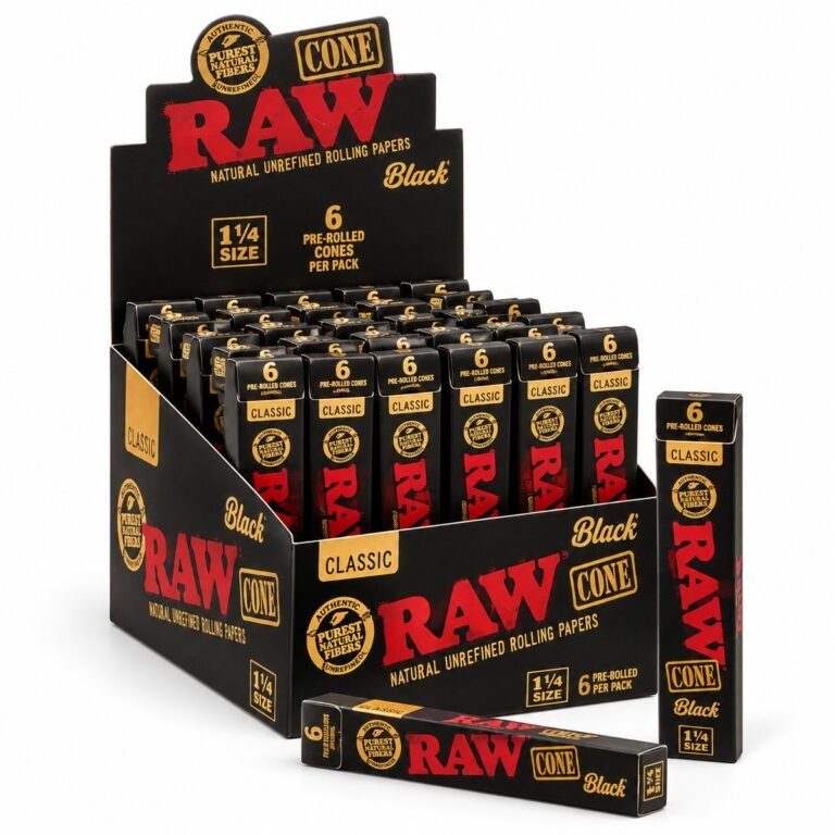 RAW Black 1¼ Pre- Rolled Cones 6pk (Rolling Papers)