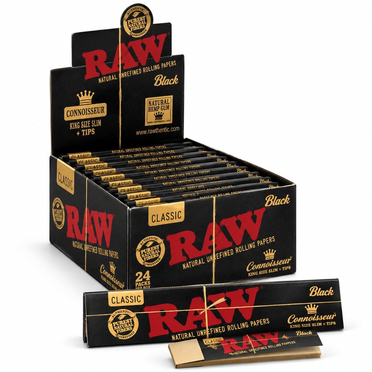 RAW Black Connoisseur King Size Slim Rolling Papers + Tips 32 Leaves / 32 Tips (Rolling Papers)