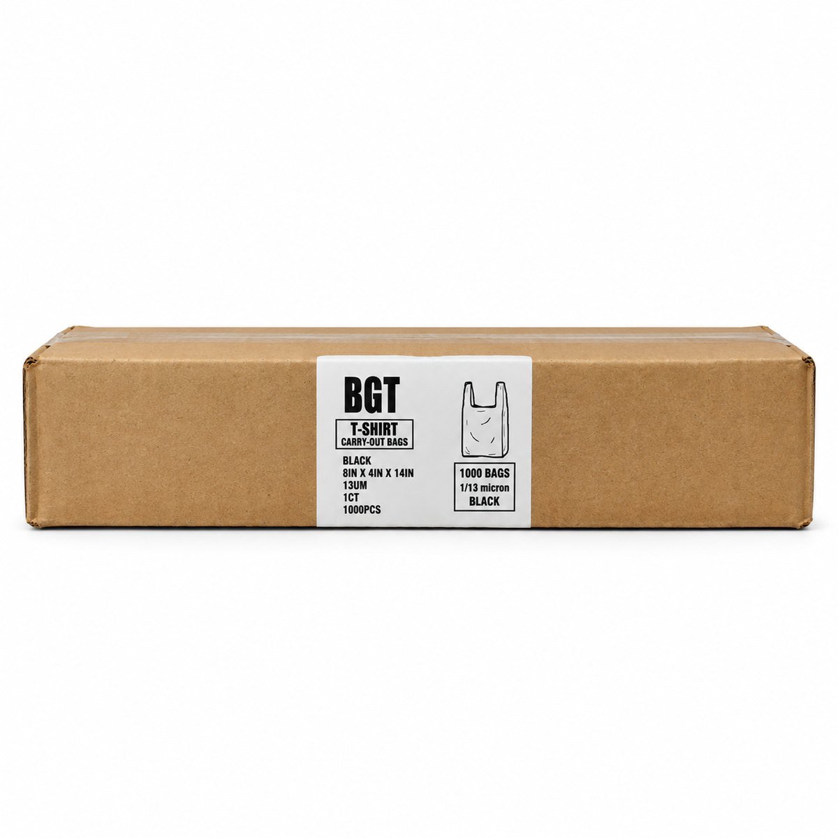 BGT T-Shirt Carry-Out Bags Black 8in x 4in x 14in 13um
