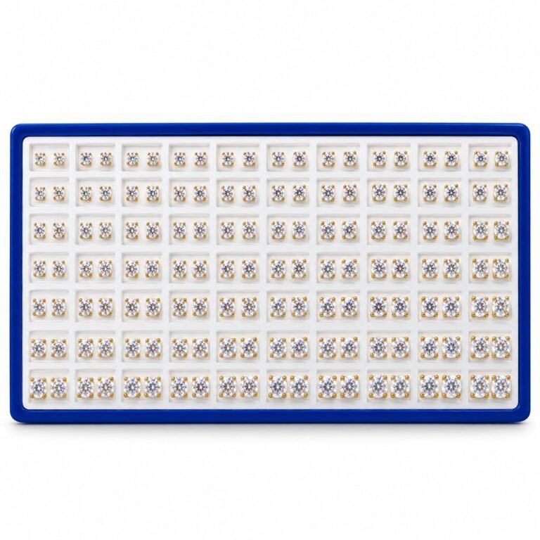 Cubic Zirconia Stud Earrings Display - Clear Stone, Gold-Tone Setting