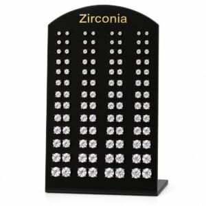 Zirconia Stud Earrings Display - Clear Stones, Silver-Tone Setting