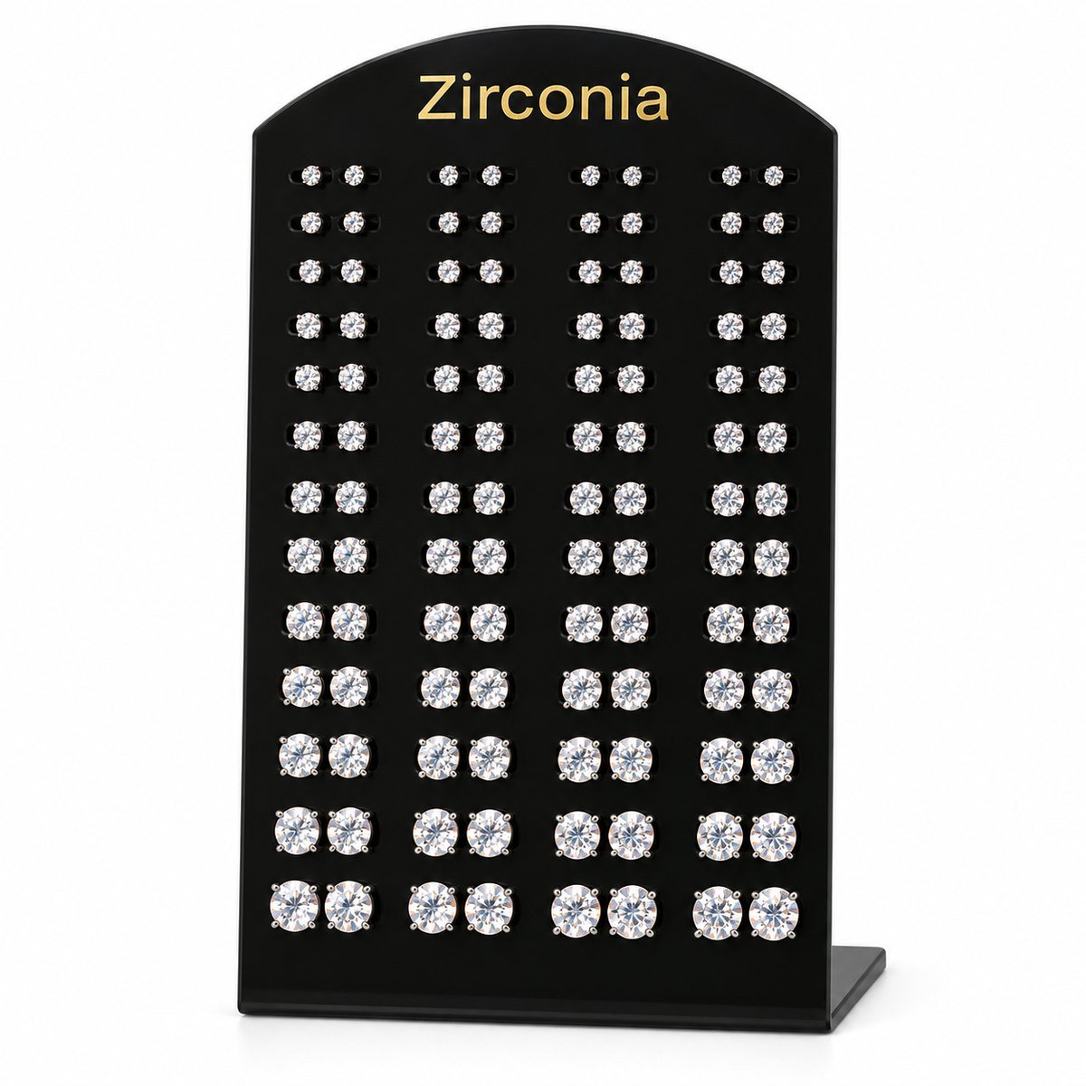 Zirconia Stud Earrings Display - Clear Stones, Silver-Tone Setting