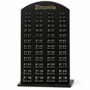 Zirconia Stud Earrings Display - Black Stones, Silver-Tone Setting