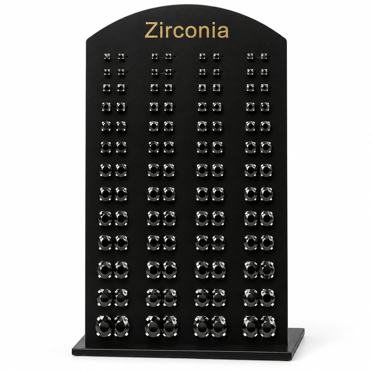 Zirconia Stud Earrings Display - Black Stones, Silver-Tone Setting