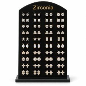 Zirconia Stud Earrings Display - Clear Stones, Assorted Gold-Tone Settings