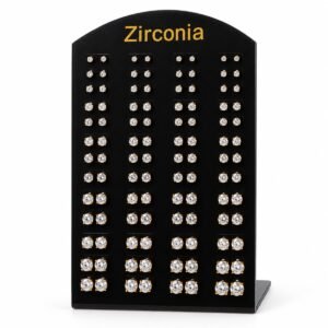 Zirconia Stud Earrings Display - Clear Stones, Gold-Tone Setting