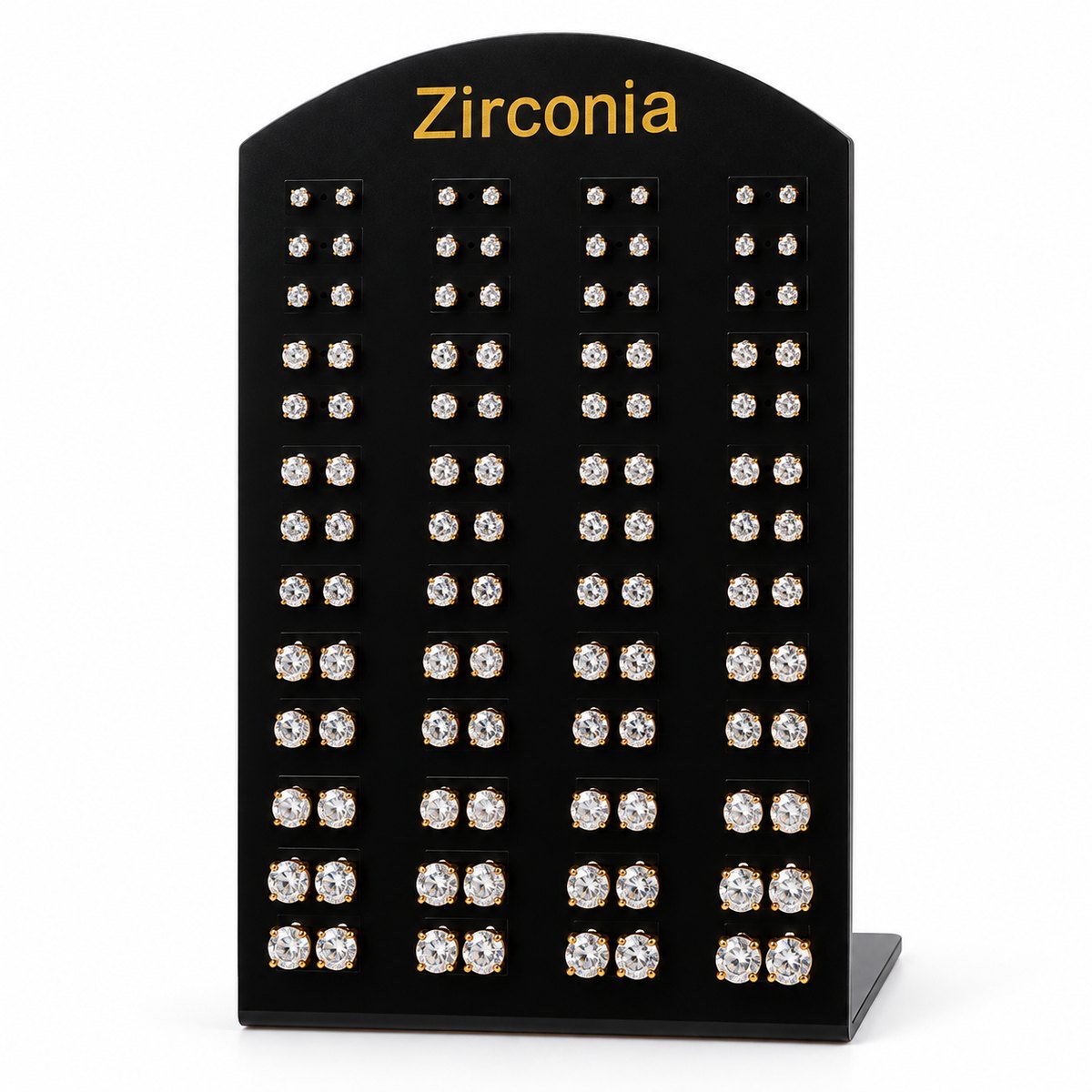 Zirconia Stud Earrings Display - Clear Stones, Gold-Tone Setting