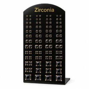 Zirconia Stud Earrings Display - Black Stones, Gold-Tone Setting